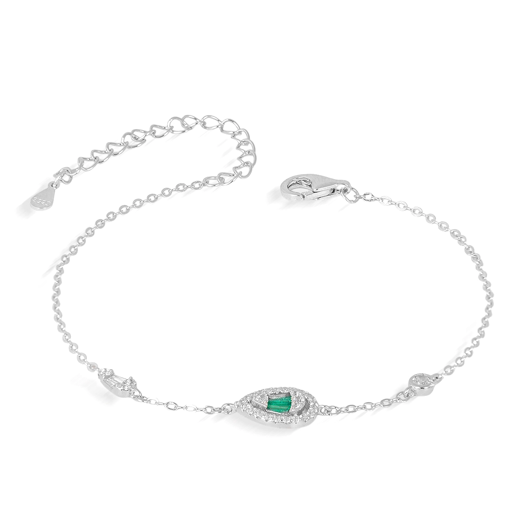 Pulseira de Prata Blend Collection Com Zircônias Esmeralda e Cristal Gota