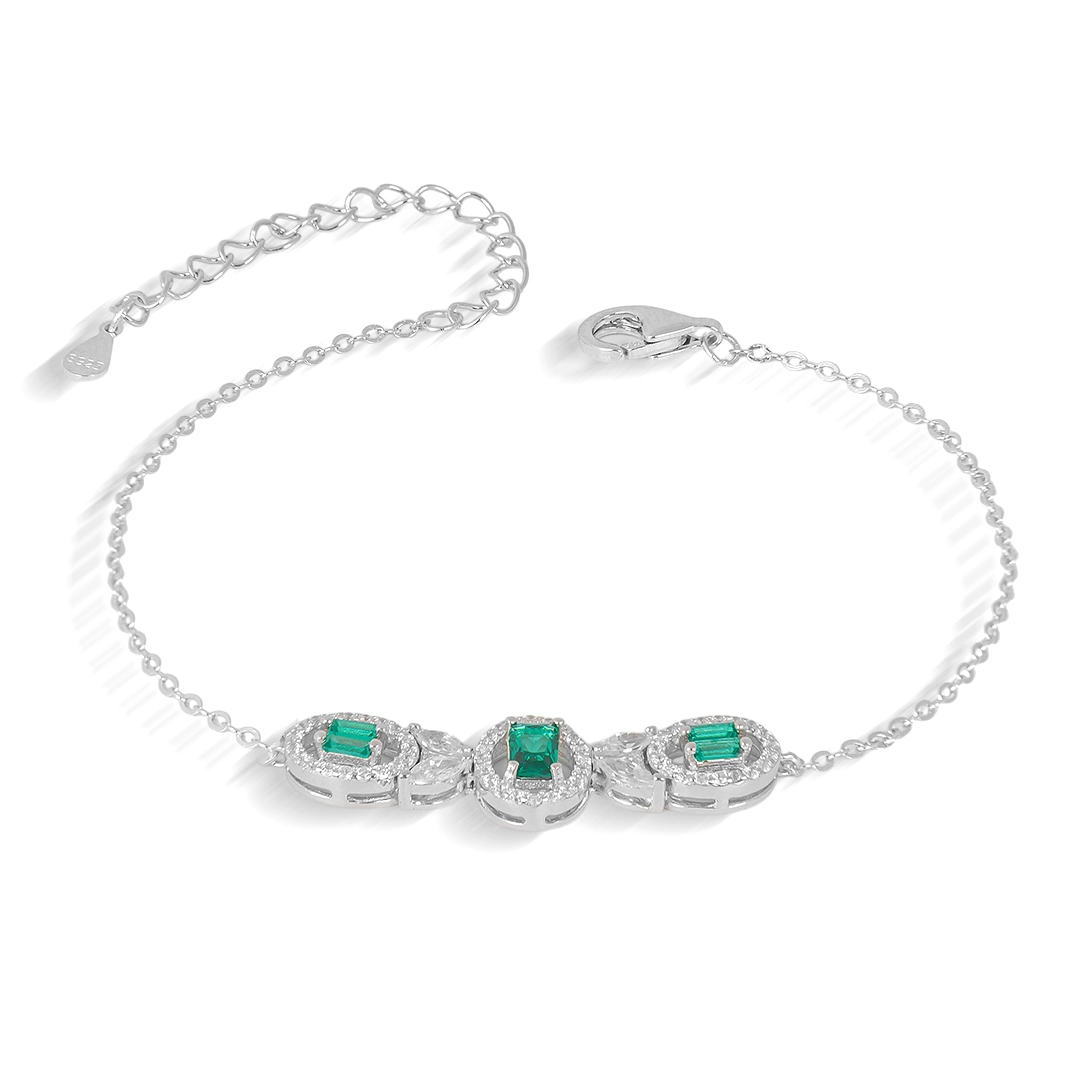 Pulseira de Prata Blend Collection Com Zircônias Esmeralda e Cristal Oval