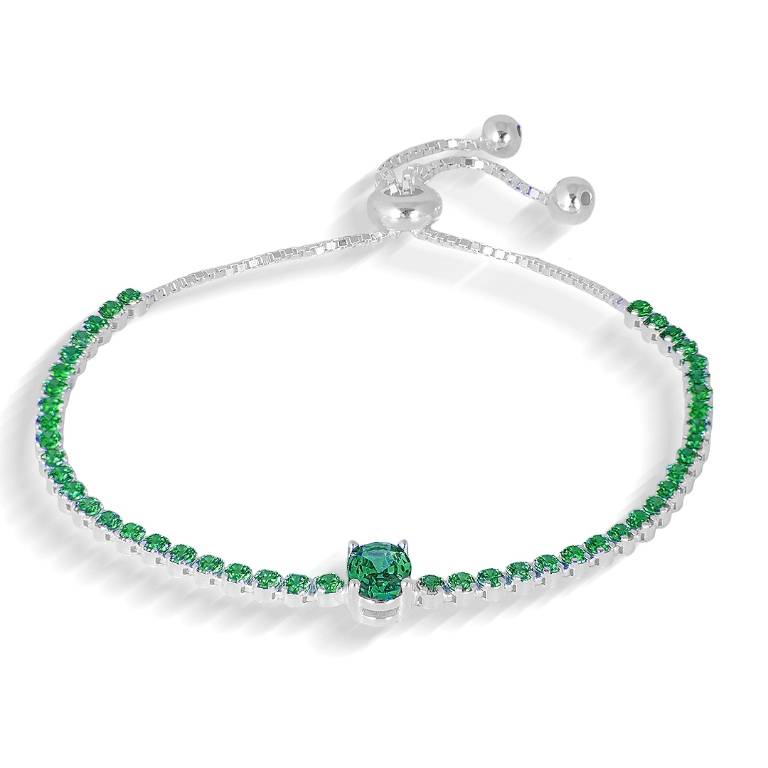 Pulseira de Prata Blend Collection Com Zircônias Esmeralda Oval e Redonda