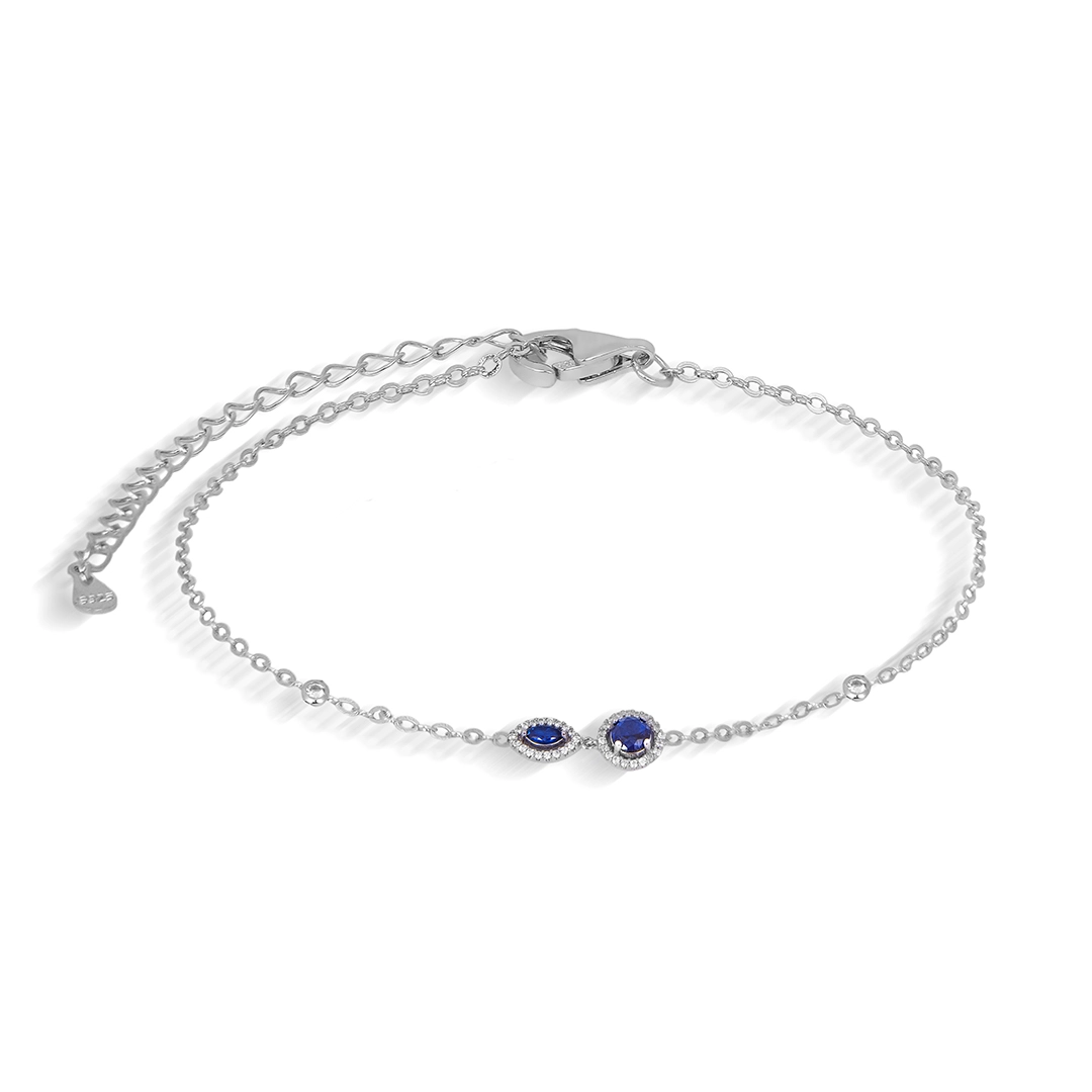 Pulseira de Prata Blend Collection Cravejada de Zircônias Cristal e Zircônia Safira Redonda e Navete