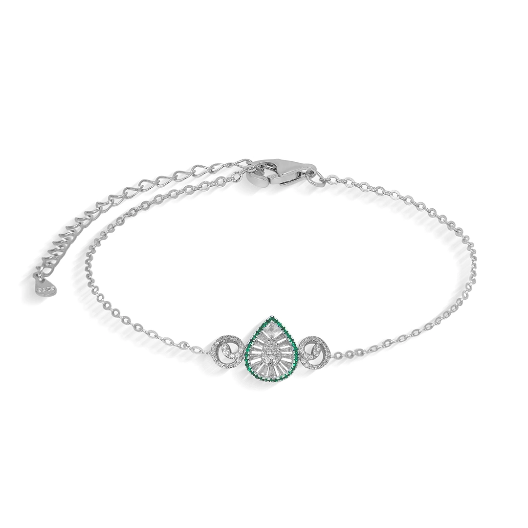 Pulseira de Prata Blend Collection Gota com Zircônias Cristal e Esmeralda