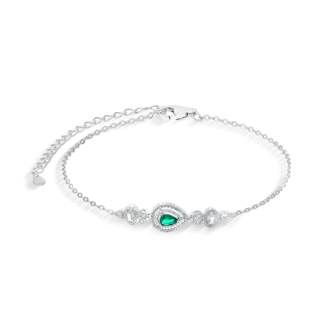 Pulseira de Prata Blend Collection Gota com Zircônias Cristal e Esmeralda