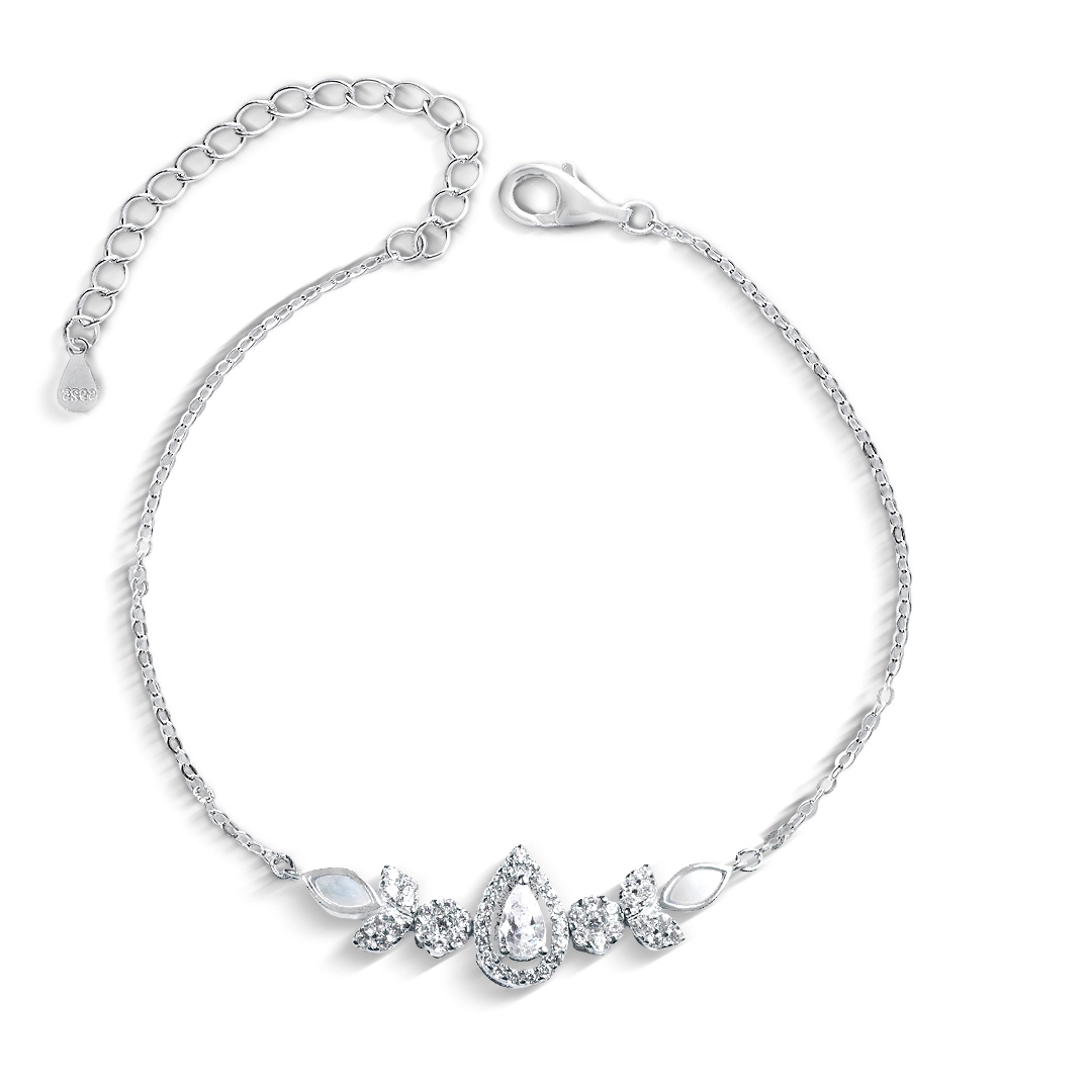 Pulseira de Prata Blend Collection Gota com Zircônias Cristal e Madrepérola Branca