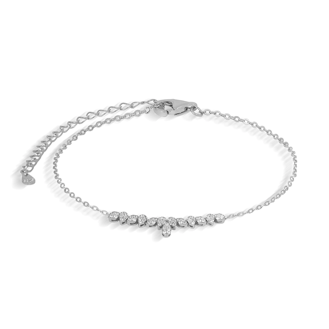 Pulseira de Prata Blend Collection Gota e Navete Cravejada de Zircônias Cristal