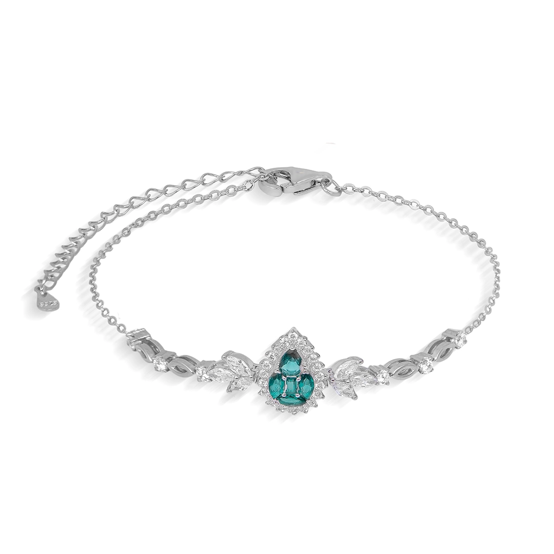 Pulseira de Prata Blend Collection Gota e navete de Zircônias Cristal e Esmeralda