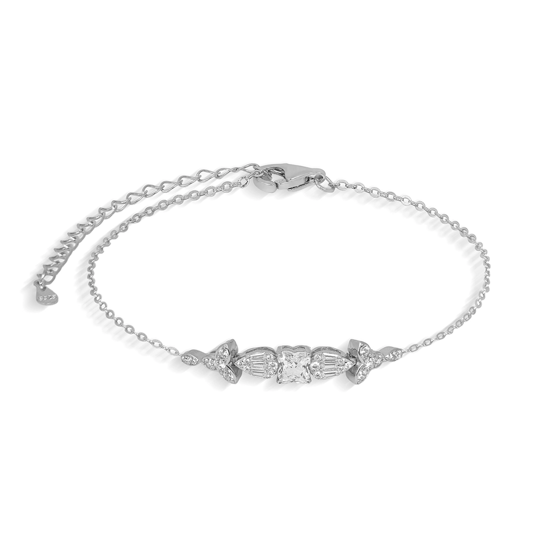 Pulseira de Prata Blend Collection Gota e Quadrada com Zircônias Cristal 