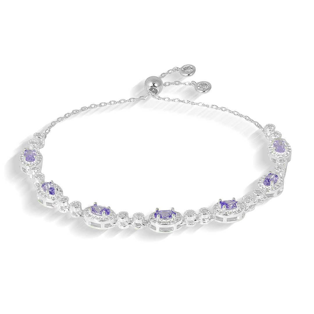 Pulseira de Prata Blend Collection Oval Com Zircônias Ametista e Cristal