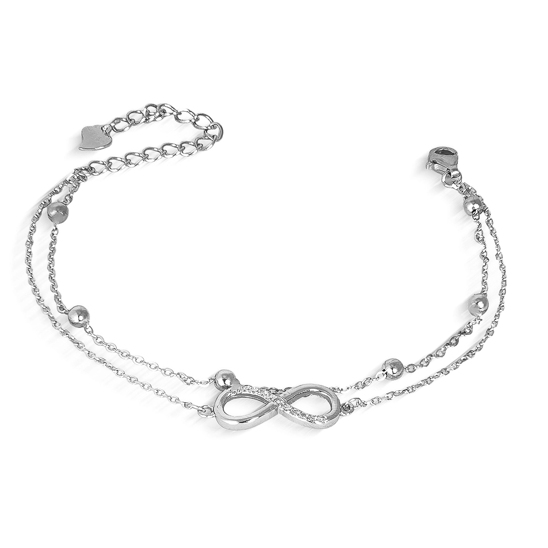 Pulseira de Prata com Esferas e Símbolo do Infinito Com Zircônias Cristal