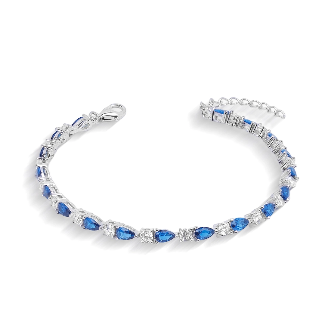 Pulseira de Prata Blend Collection com Zircônias Cristal e Gota em Zircônia Safira