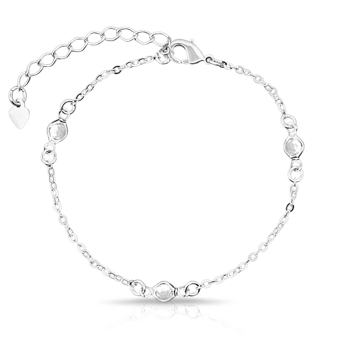 Pulseira de Prata Leve com Zircônia Cristal Redonda 