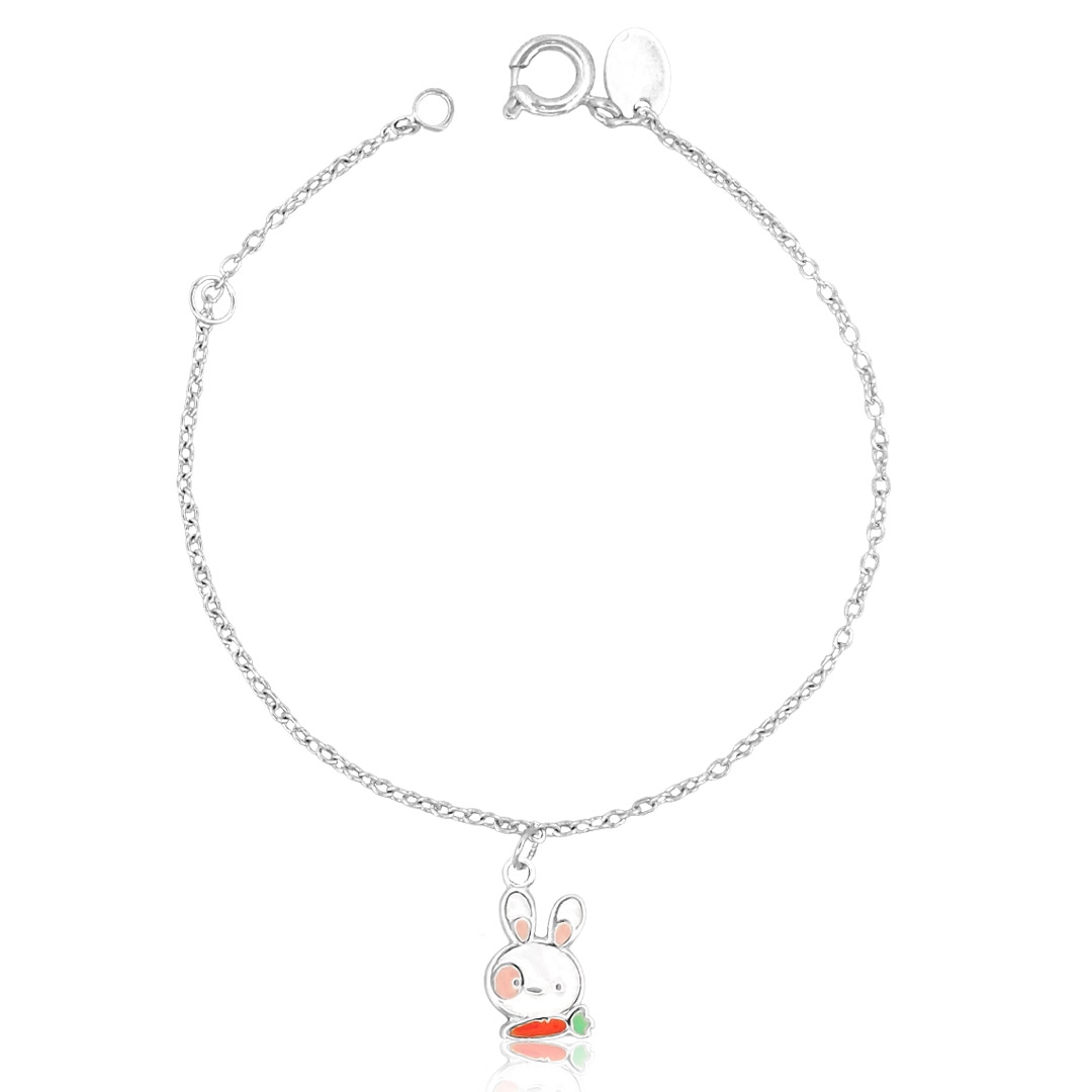 Pulseira de Prata Leve Kids Coelho Esmaltado