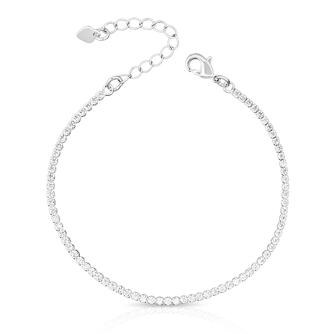 Pulseira De Prata Leve Riviéra Com Zircônia Cristal 